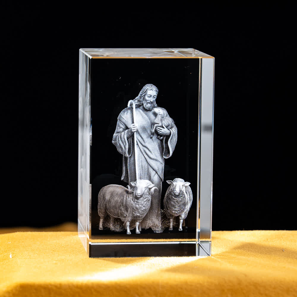 Christianartworkshop Multi-Design Engraved Sacred Crystal Figurine For Desktop Display & Devotional Home Decor - The Good Shepherd - 5x5x8cm - image 23