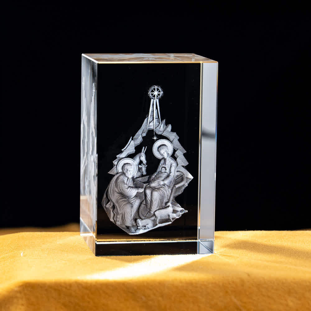 Christianartworkshop Multi-Design Engraved Sacred Crystal Figurine For Desktop Display & Devotional Home Decor - Nativity Scene - 5x5x8cm - image 31