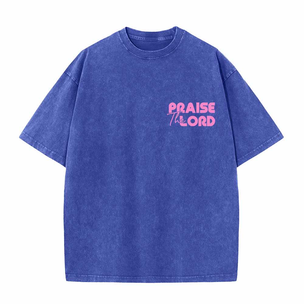 Christianartworkshop Praise The Lord Psalm 150:6 Front Chest Mini Print Back Large Text Dual-Sided Washed T-Shirt - image 8