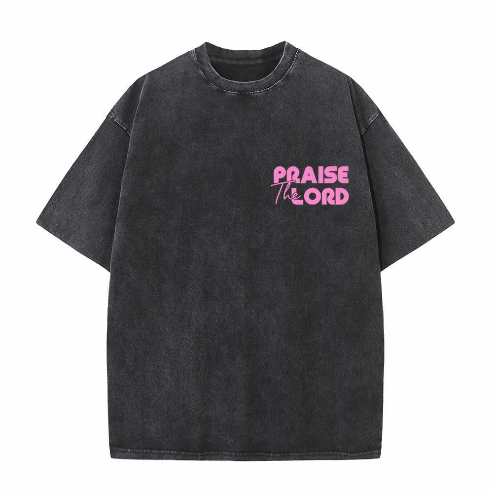 Christianartworkshop Praise The Lord Psalm 150:6 Front Chest Mini Print Back Large Text Dual-Sided Washed T-Shirt - image 20