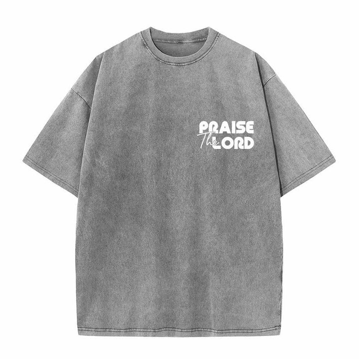 Christianartworkshop Praise The Lord Psalm 150:6 Front Chest Mini Print Back Large Text Dual-Sided Washed T-Shirt - image 14