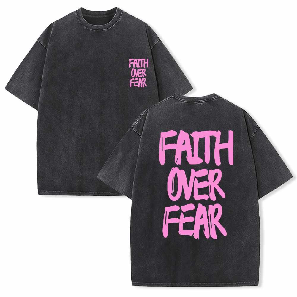 Christianartworkshop Faith Over Fear Brush Stroke Font Front Mini Print Back Large Text Dual-Sided Washed T-Shirt - Black - 5XL - image 24