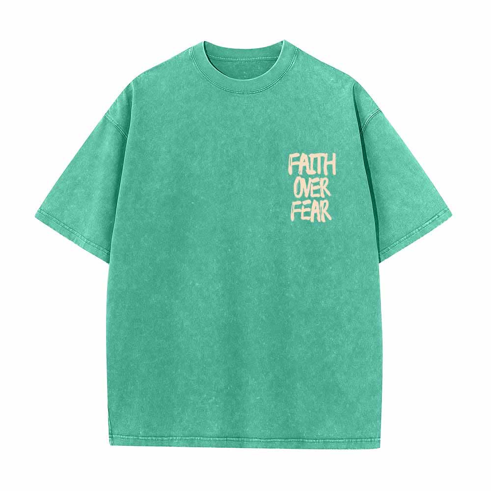 Christianartworkshop Faith Over Fear Brush Stroke Font Front Mini Print Back Large Text Dual-Sided Washed T-Shirt - image 23