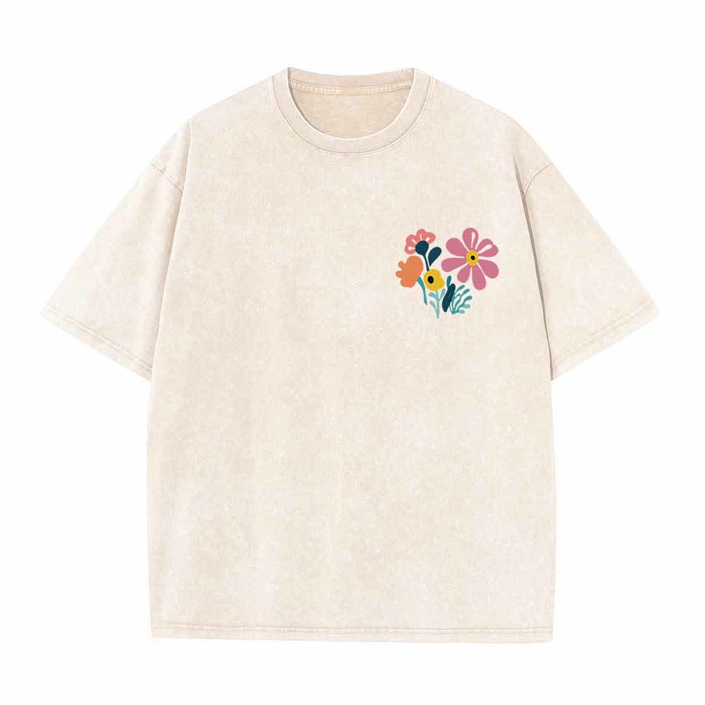 Christianartworkshop Give Thanks To The Lord Psalm 136:1 Small Chest Floral Back Vase Bouquet Dual-Sided Washed T-Shirt - image 5