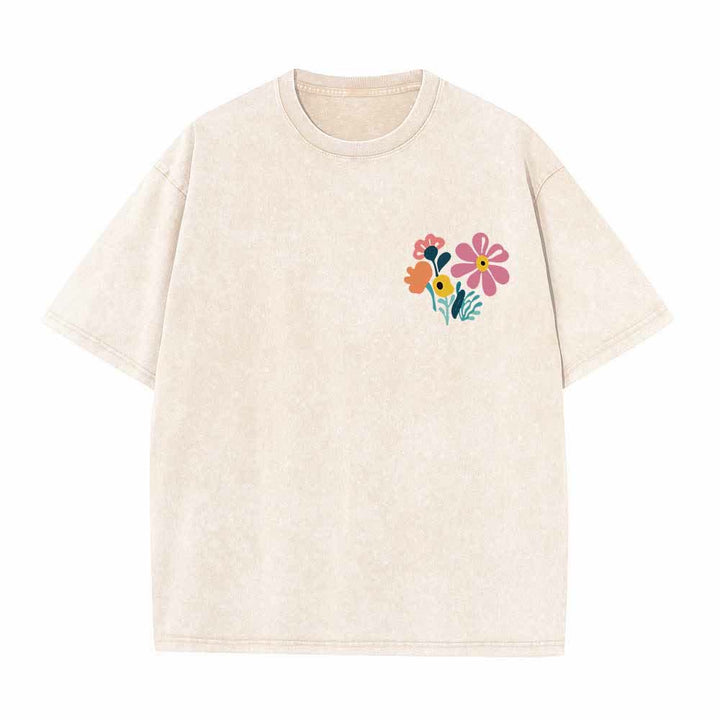 Christianartworkshop Give Thanks To The Lord Psalm 136:1 Small Chest Floral Back Vase Bouquet Dual-Sided Washed T-Shirt - image 5