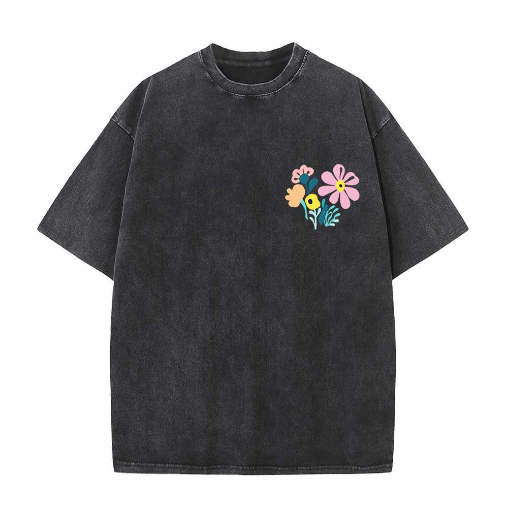 Christianartworkshop Give Thanks To The Lord Psalm 136:1 Small Chest Floral Back Vase Bouquet Dual-Sided Washed T-Shirt - image 2