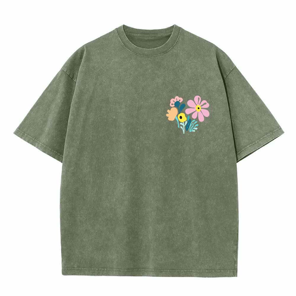 Christianartworkshop Give Thanks To The Lord Psalm 136:1 Small Chest Floral Back Vase Bouquet Dual-Sided Washed T-Shirt - image 14