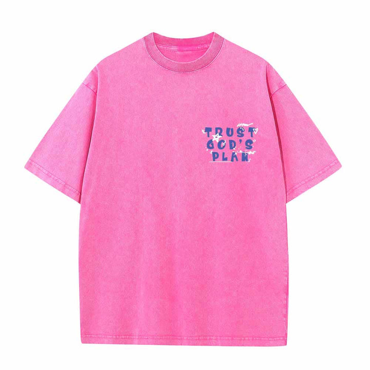 Christianartworkshop Trust God's Plan Graffiti Font Front Mini Print Back Large Text Romans 8:28 Dual-Sided Washed T-Shirt - image 14