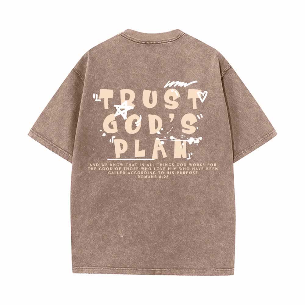 Christianartworkshop Trust God's Plan Graffiti Font Front Mini Print Back Large Text Romans 8:28 Dual-Sided Washed T-Shirt - image 22