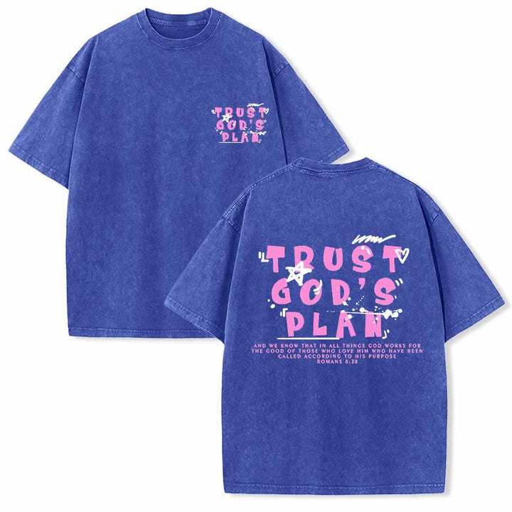 Christianartworkshop Trust God's Plan Graffiti Font Front Mini Print Back Large Text Romans 8:28 Dual-Sided Washed T-Shirt - Blue - 5XL - image 18