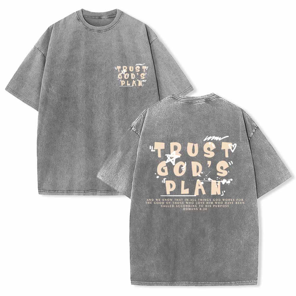 Christianartworkshop Trust God's Plan Graffiti Font Front Mini Print Back Large Text Romans 8:28 Dual-Sided Washed T-Shirt - Grey - 5XL - image 24