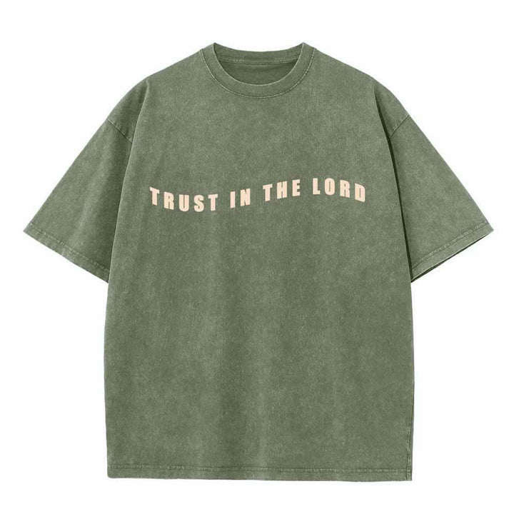 Christianartworkshop Trust In The Lord Straight Front Arch Back Proverbs 3:5-6 Dual-Sided Washed T-Shirt - image 20