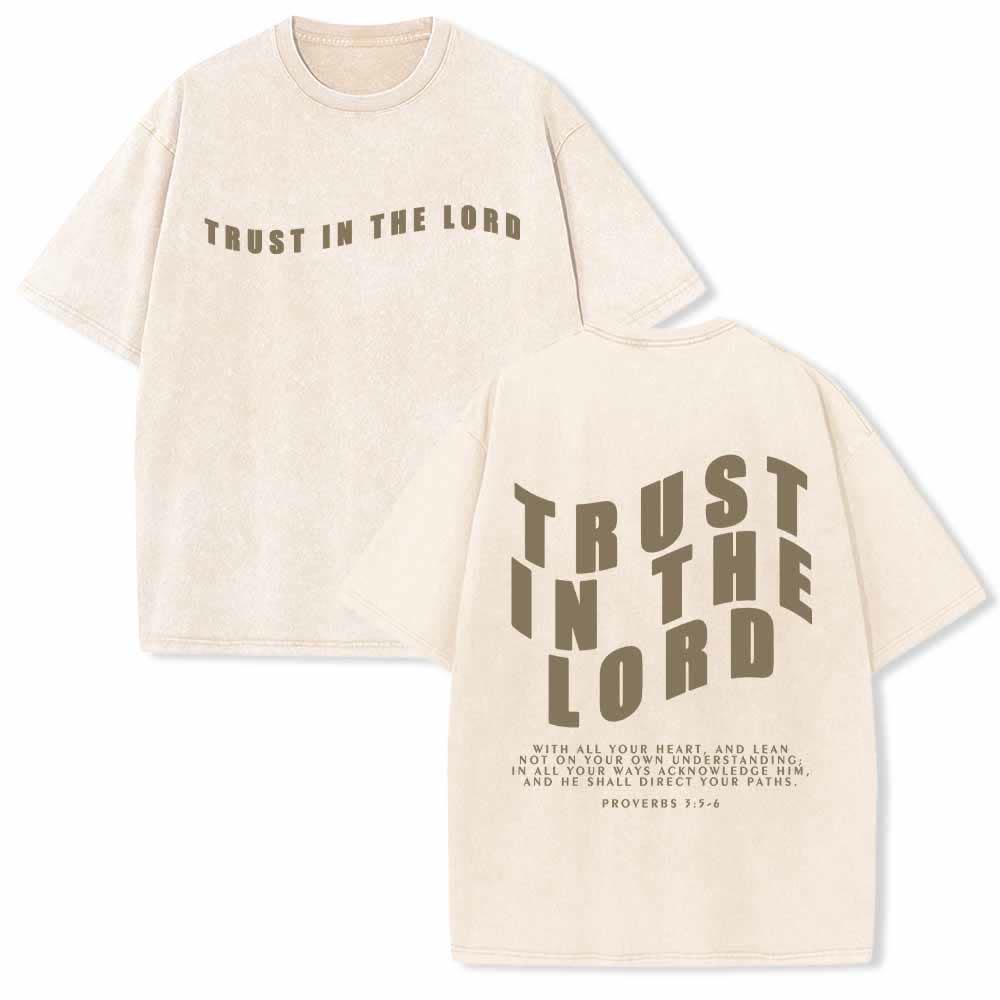 Christianartworkshop Trust In The Lord Straight Front Arch Back Proverbs 3:5-6 Dual-Sided Washed T-Shirt - Beige - 5XL - image 9