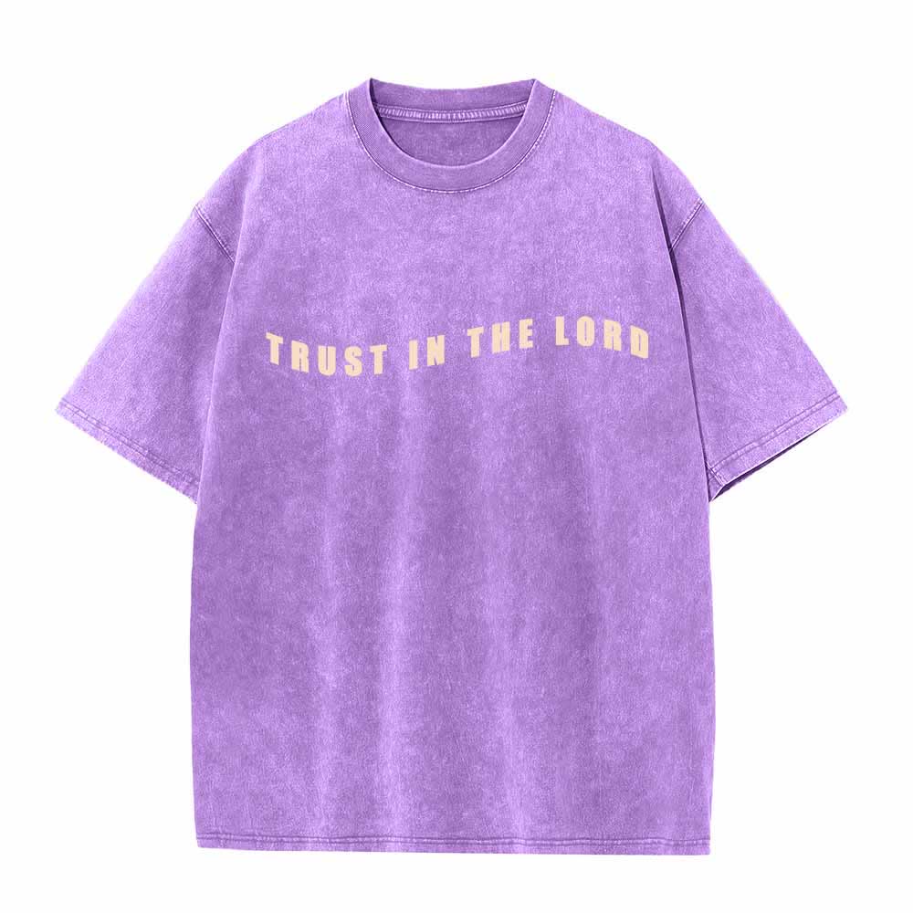 Christianartworkshop Trust In The Lord Straight Front Arch Back Proverbs 3:5-6 Dual-Sided Washed T-Shirt - image 14