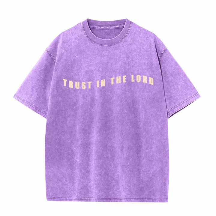 Christianartworkshop Trust In The Lord Straight Front Arch Back Proverbs 3:5-6 Dual-Sided Washed T-Shirt - image 14
