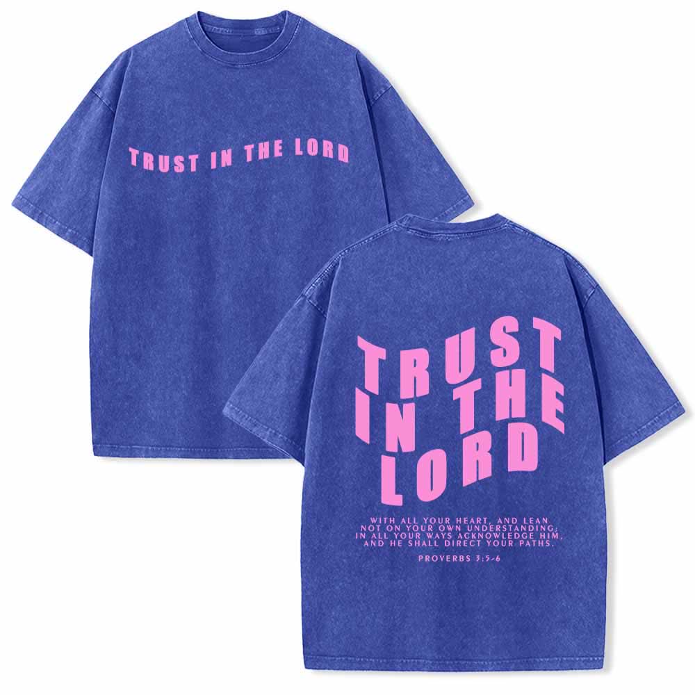 Christianartworkshop Trust In The Lord Straight Front Arch Back Proverbs 3:5-6 Dual-Sided Washed T-Shirt - Blue - 5XL - image 21