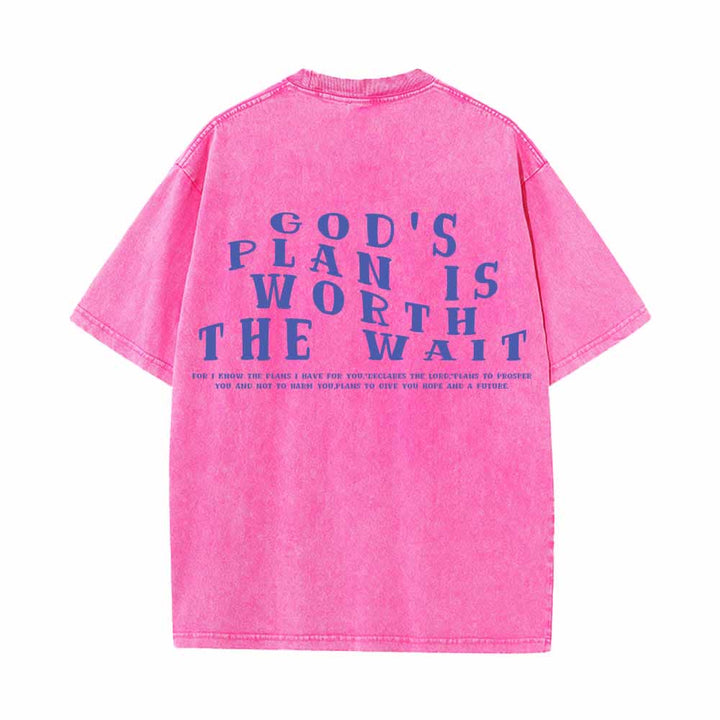 Christianartworkshop God's Plan Is Worth The Wait Front Mini Stack Text Back Arch Large Font Dual-Sided Washed T-Shirt - image 19