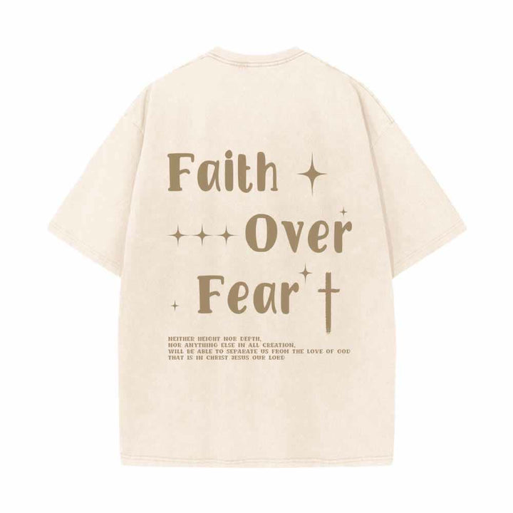 Christianartworkshop Faith Over Fear Star Cross Accent Front Mini Print Back Large Text Dual-Sided Washed T-Shirt - image 16