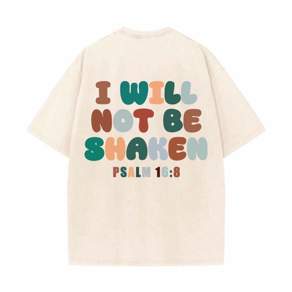 Christianartworkshop I Will Not Be Shaken Slant Shoulder Script Front Multicolor Bubble Letter Back Psalm 16:8 Dual-Sided Washed T-Shirt - image 19