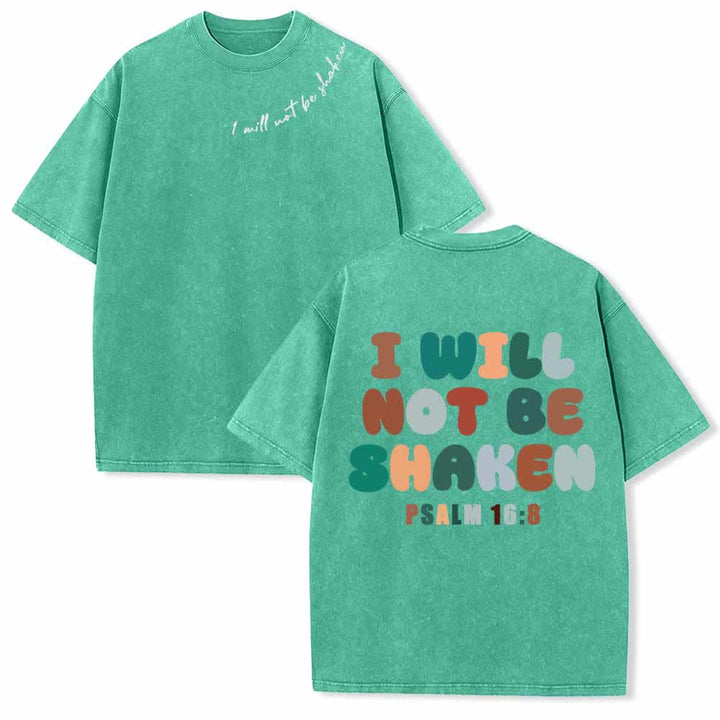 Christianartworkshop I Will Not Be Shaken Slant Shoulder Script Front Multicolor Bubble Letter Back Psalm 16:8 Dual-Sided Washed T-Shirt - Green - 5XL - image 12