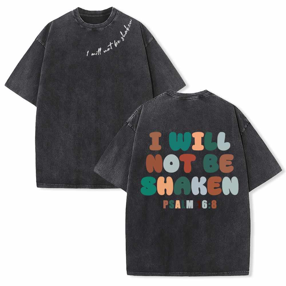 Christianartworkshop I Will Not Be Shaken Slant Shoulder Script Front Multicolor Bubble Letter Back Psalm 16:8 Dual-Sided Washed T-Shirt - Black - 5XL - image 15