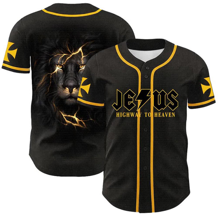 Christianartworkshop Jesus Highway To Heaven Lion Of Judah Unisex Baseball Jersey - Yellow - 5XL - image 0