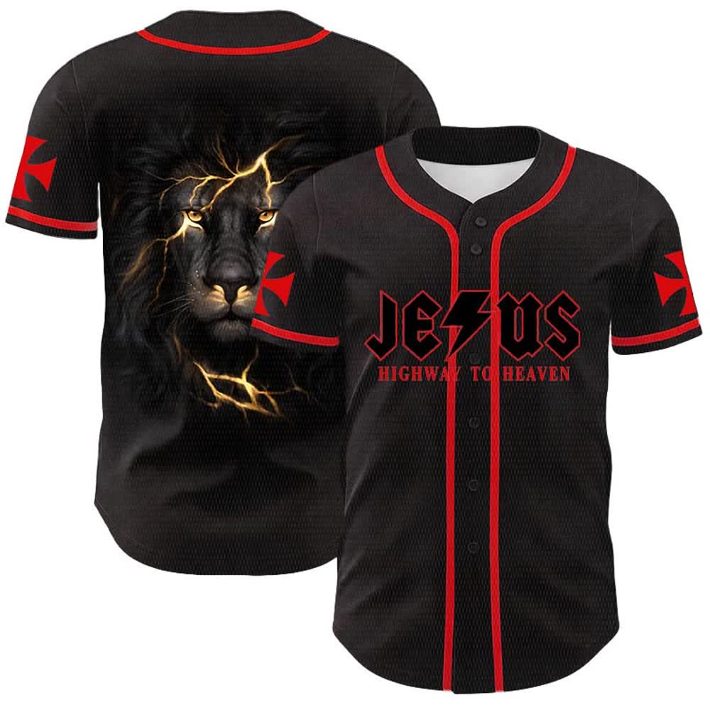 Christianartworkshop Jesus Highway To Heaven Lion Of Judah Unisex Baseball Jersey - Red - 5XL - image 6