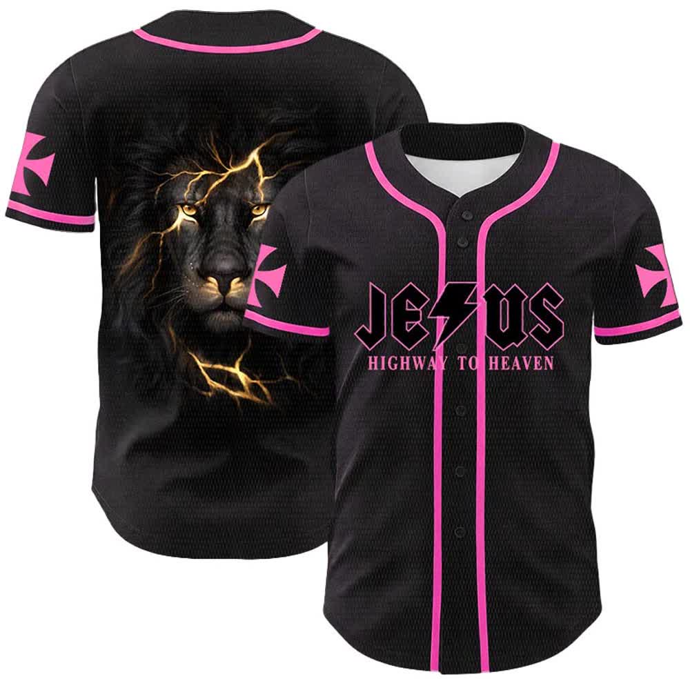 Christianartworkshop Jesus Highway To Heaven Lion Of Judah Unisex Baseball Jersey - Pink - 5XL - image 21