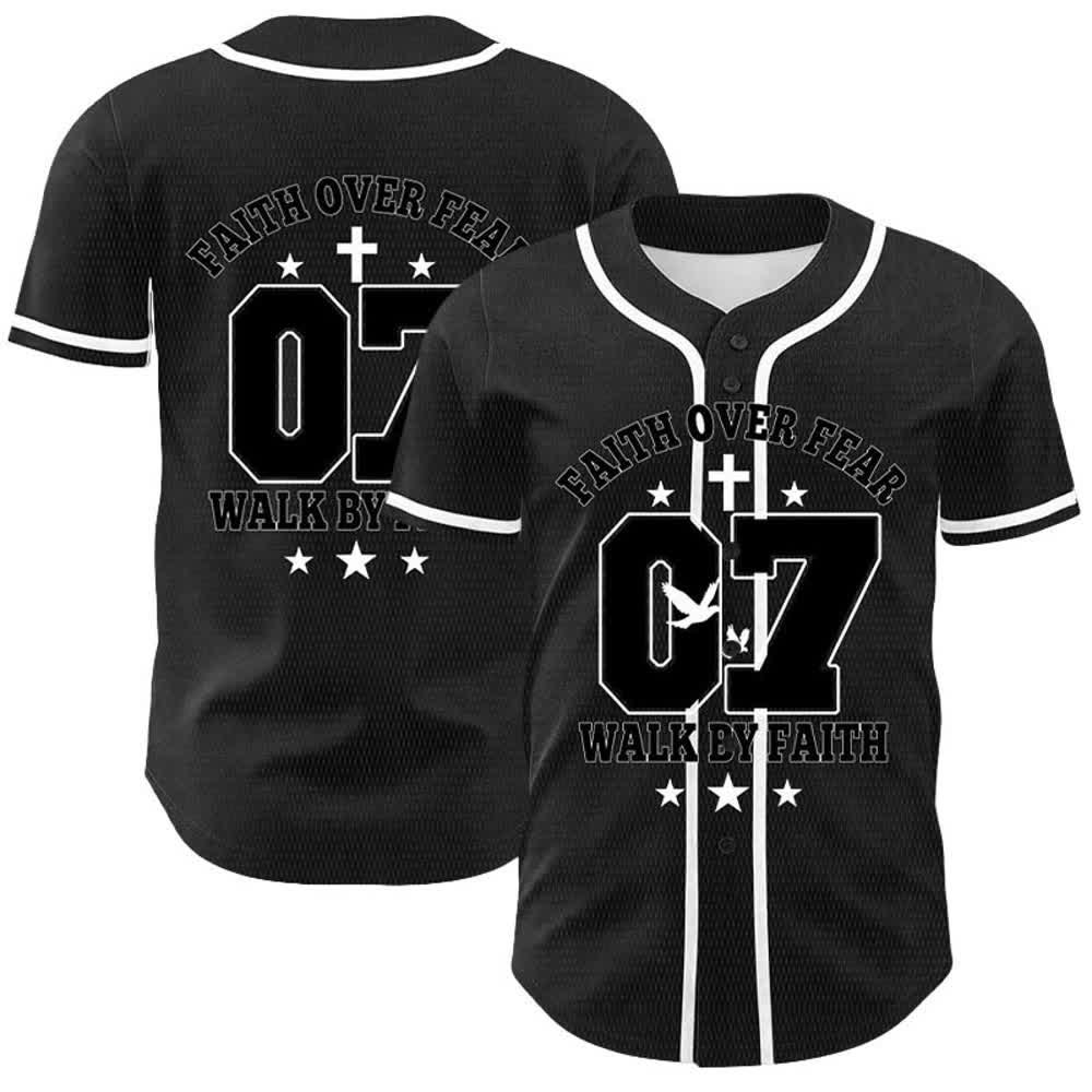 Christianartworkshop Faith Over Fear Walk By Fear Number 07 Dove Cross Unisex Baseball Jersey - White - 5XL - image 3