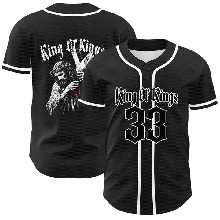 Christianartworkshop King Of Kings Number 33 Jesus Carrying Cross Unisex Baseball Jersey - White - 5XL - image 3