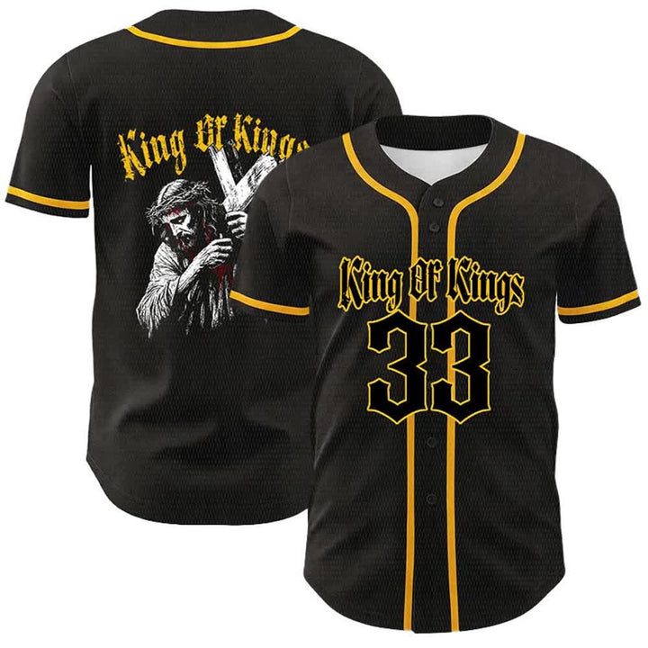 Christianartworkshop King Of Kings Number 33 Jesus Carrying Cross Unisex Baseball Jersey - Yellow - 5XL - image 0