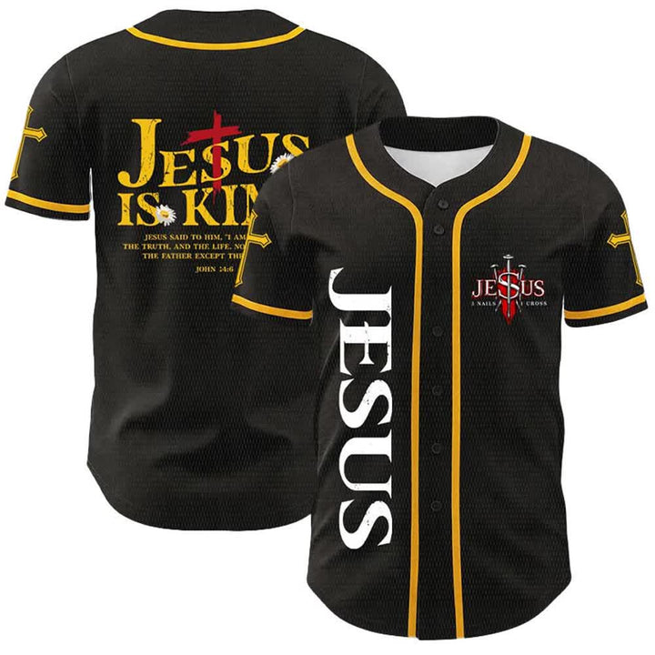 Christianartworkshop Jesus Is King John 14:6 3 Nails 1 Cross Unisex Baseball Jersey - Yellow - 5XL - image 3