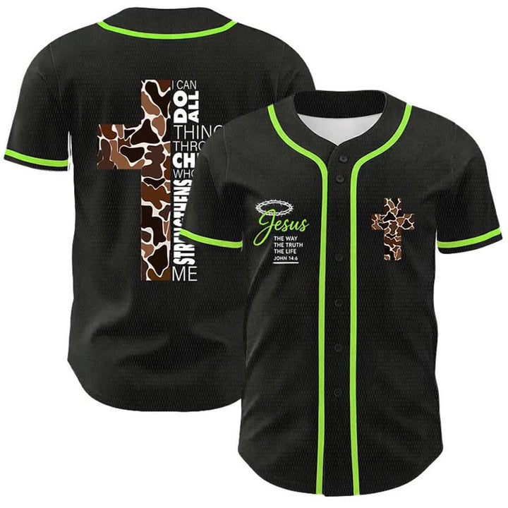 Christianartworkshop Leopard Print Cross I Can Do All Things Through Christ Unisex Baseball Jersey - Light Green - 5XL - image 15