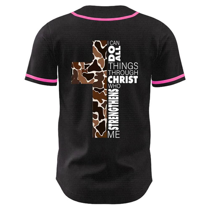Christianartworkshop Leopard Print Cross I Can Do All Things Through Christ Unisex Baseball Jersey - image 22