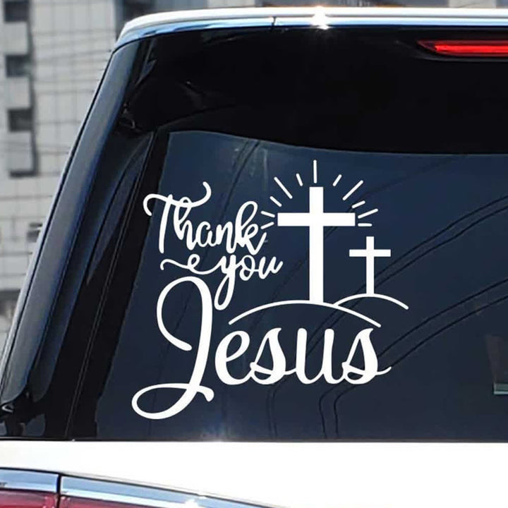 Christianartworkshop Thank You Jesus Cross & Sunburst Car Sticker - White - Set of 10 - 13*12cm - image 6