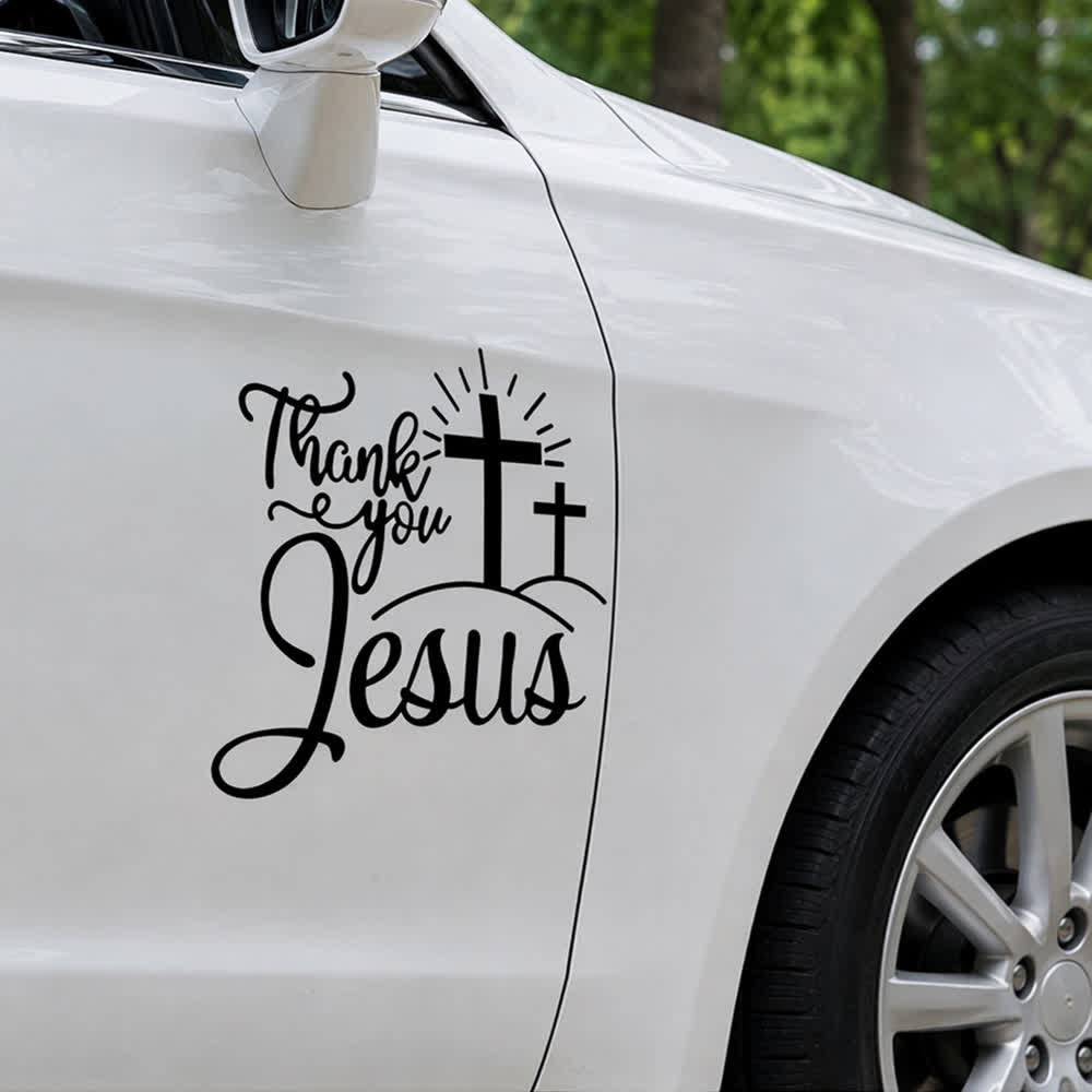 Christianartworkshop Thank You Jesus Cross & Sunburst Car Sticker - image 5