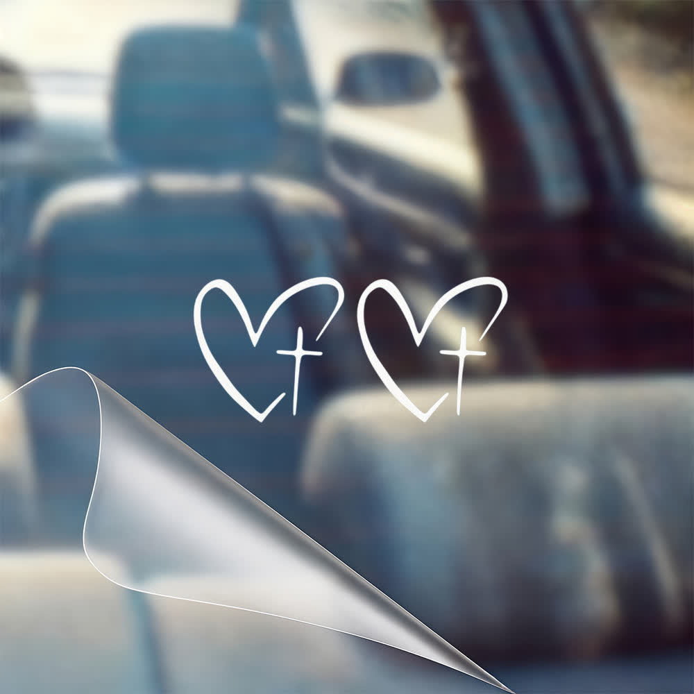 Christianartworkshop Minimalist Heart Cross Pair Car Sticker - White - Set of 10 (20pcs) - image 0
