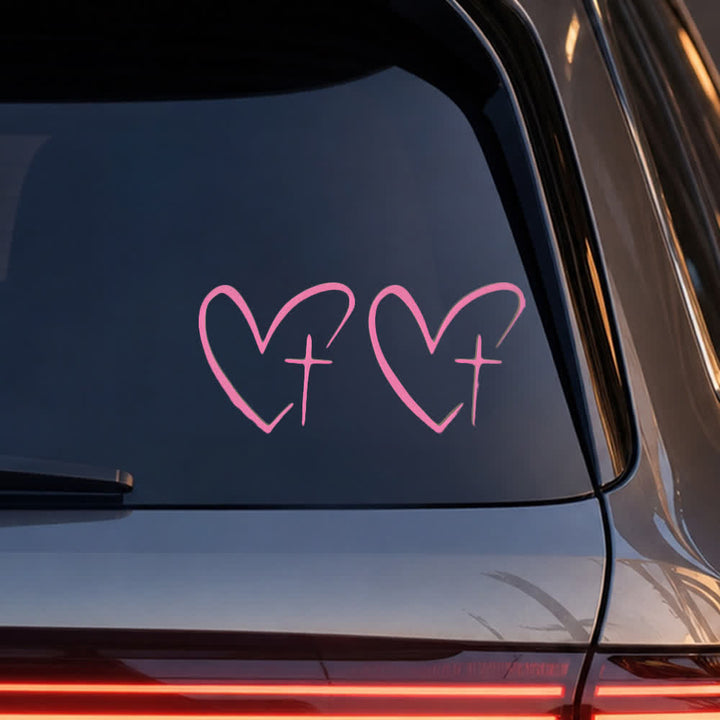 Christianartworkshop Minimalist Heart Cross Pair Car Sticker - Pink - Set of 10 (20pcs) - image 9