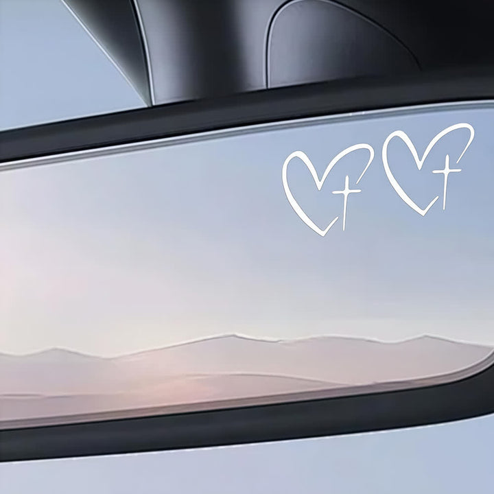 Christianartworkshop Minimalist Heart Cross Pair Car Sticker - image 3