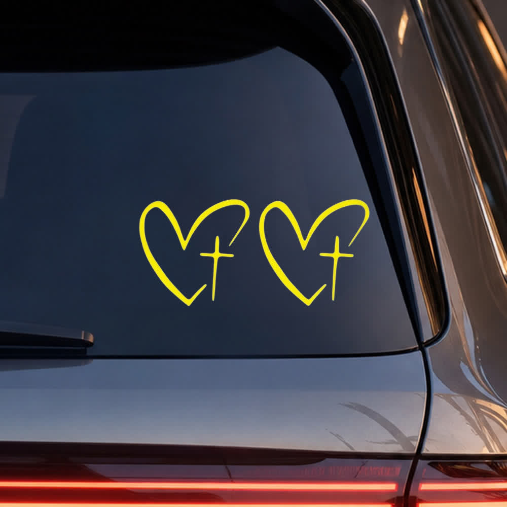 Christianartworkshop Minimalist Heart Cross Pair Car Sticker - Yellow - Set of 10 (20pcs) - image 14
