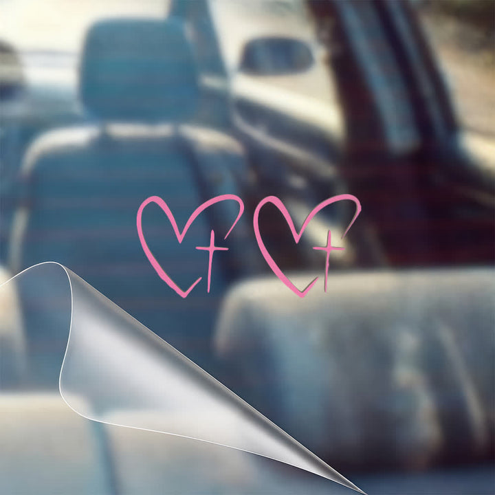 Christianartworkshop Minimalist Heart Cross Pair Car Sticker - Pink - Set of 10 (20pcs) - image 7