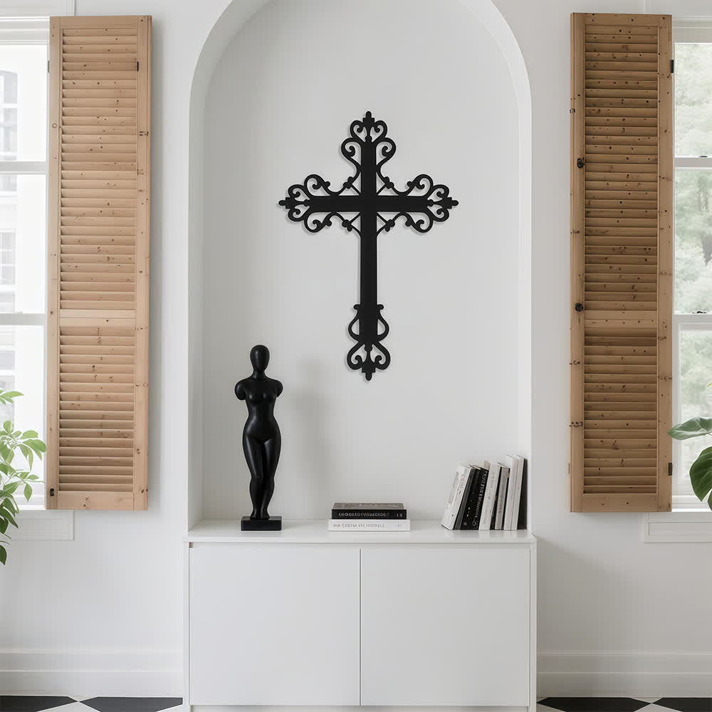 Christianartworkshop Vintage Scroll Ornament Sacred Cross Metal Wall Decor: Symbol of Timeless Divine Grace - image 1