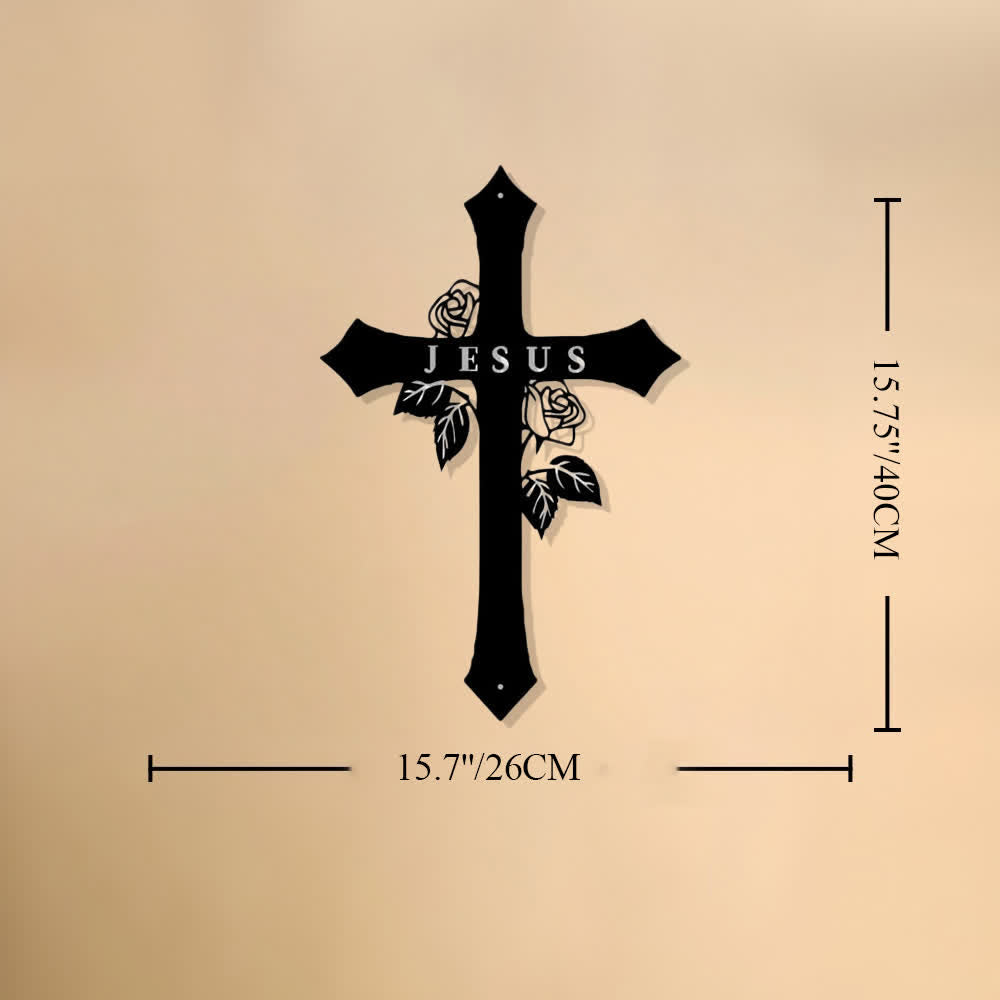 Christianartworkshop Rose Vine Sacred Cross With JESUS Lettering Metal Wall Decor: Symbol of Everlasting Divine Love - 15.7''*10.23''*0.04''/40*26*0.1cm - image 7