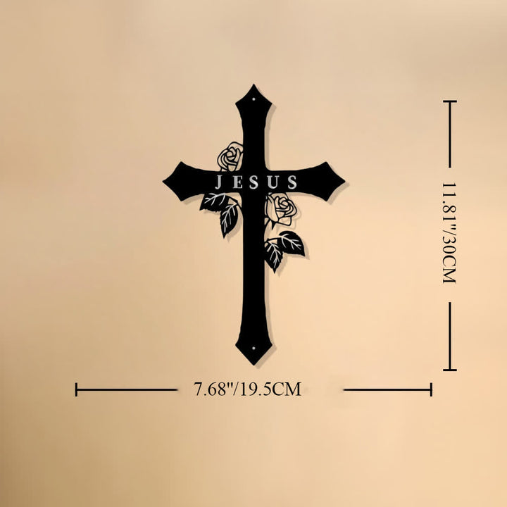 Christianartworkshop Rose Vine Sacred Cross With JESUS Lettering Metal Wall Decor: Symbol of Everlasting Divine Love - 7.67"*11.81"*0.04''/19.5*30*0.1cm - image 6