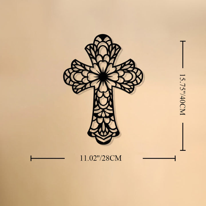 Christianartworkshop Intricate Floral Mandala Sacred Cross Metal Wall Decor: Symbol of Gentle Divine Beauty - 15.7"*11"*0.04''/28*40*0.1cm - image 8