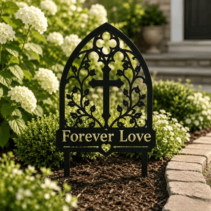 Christianartworkshop Gothic Arch Vine Cross Forever Love Memorial Metal Garden Stake: Symbol of Everlasting Divine Love - image 2