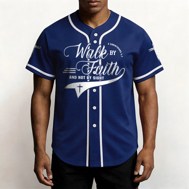 Christianartworkshop 2 Corinthians 5:7 “Walk By Faith And Not By Sight” Cross Statement Baseball Jersey - image 3