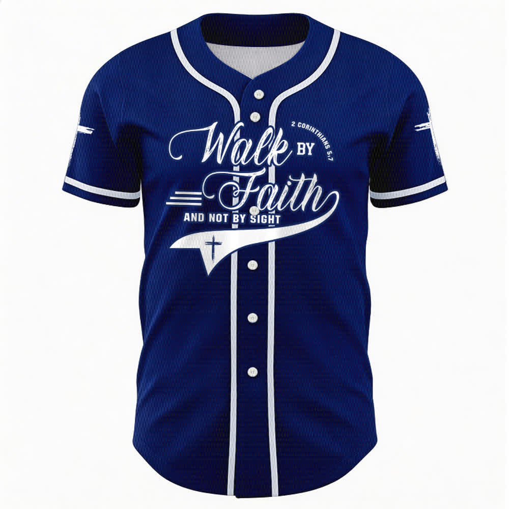 Christianartworkshop 2 Corinthians 5:7 “Walk By Faith And Not By Sight” Cross Statement Baseball Jersey - image 1