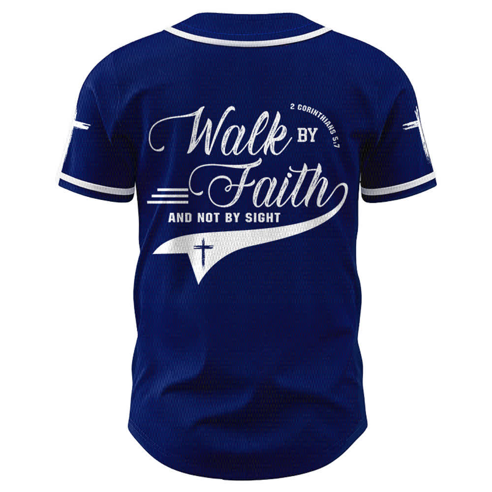 Christianartworkshop 2 Corinthians 5:7 “Walk By Faith And Not By Sight” Cross Statement Baseball Jersey - image 2