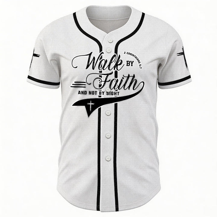 Christianartworkshop 2 Corinthians 5:7 “Walk By Faith And Not By Sight” Cross Statement Baseball Jersey - image 8